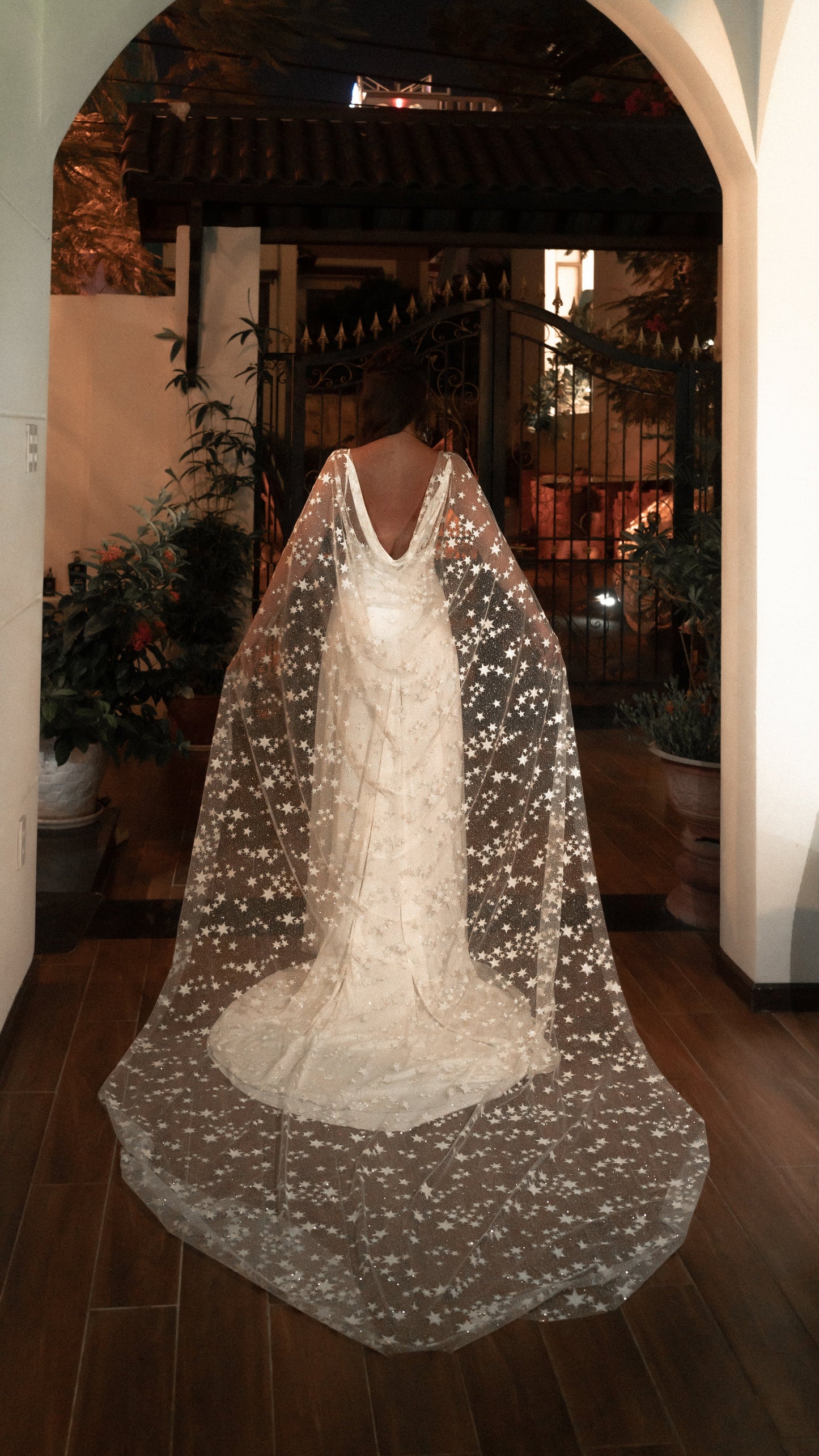 Ethereal Celestial Bridal Cape with Glowing Stars