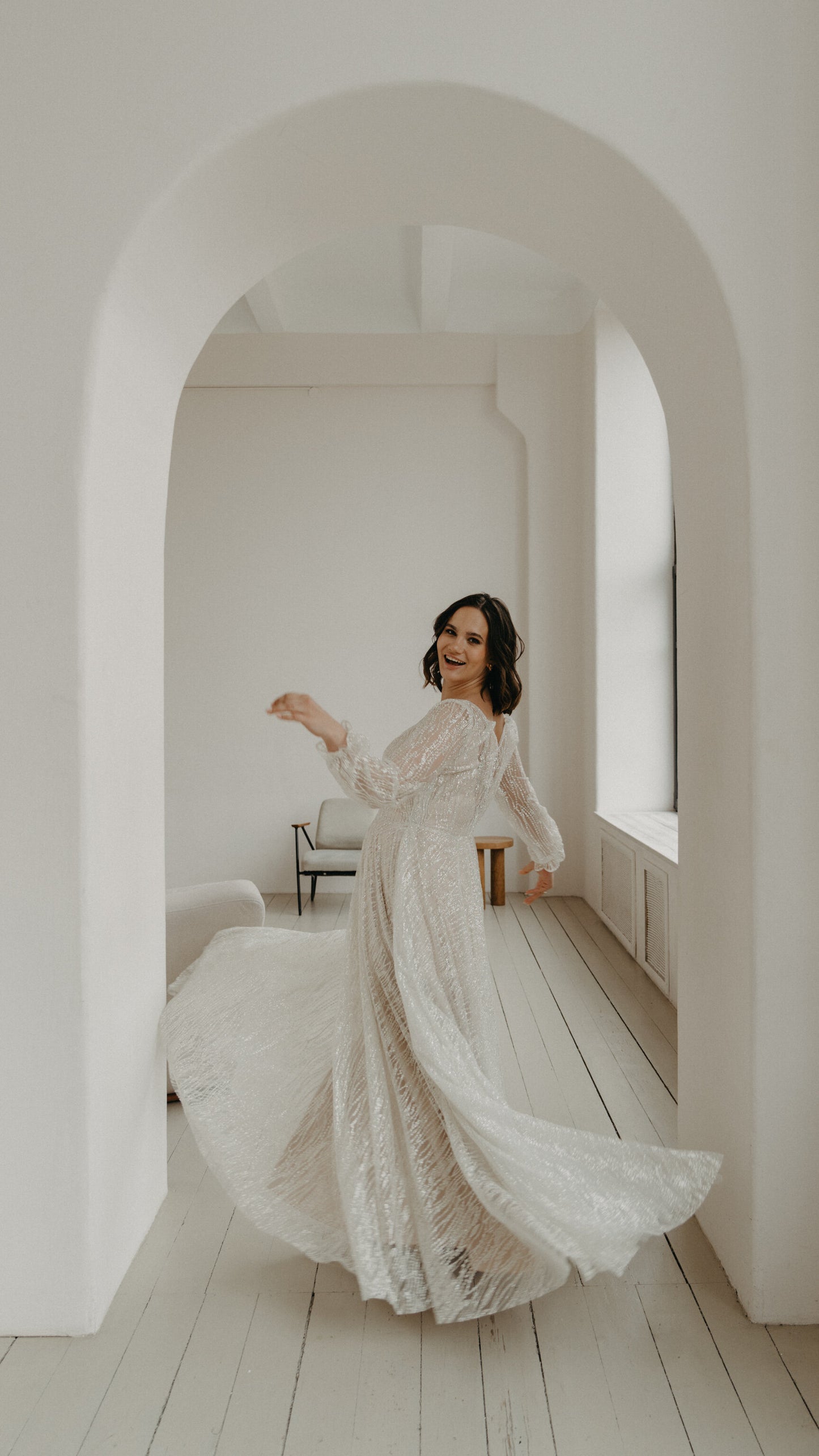 Dream Sparkly Wedding Dress with Long Sleeves A-line Plus Size 2024