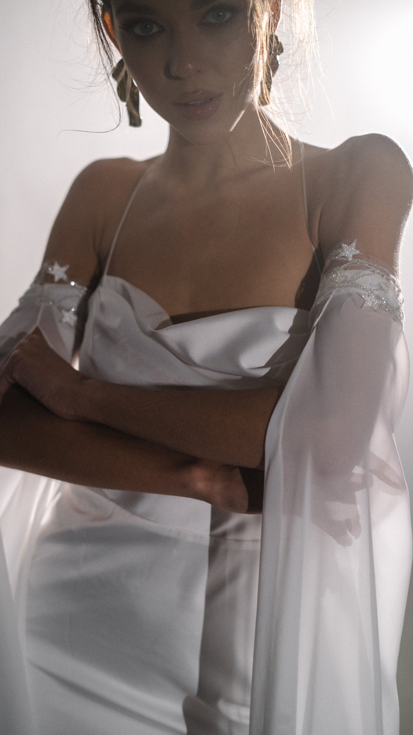 Elegant Ethereal Fairytale Long Sleeve Wedding Dress with Criss Cross Back