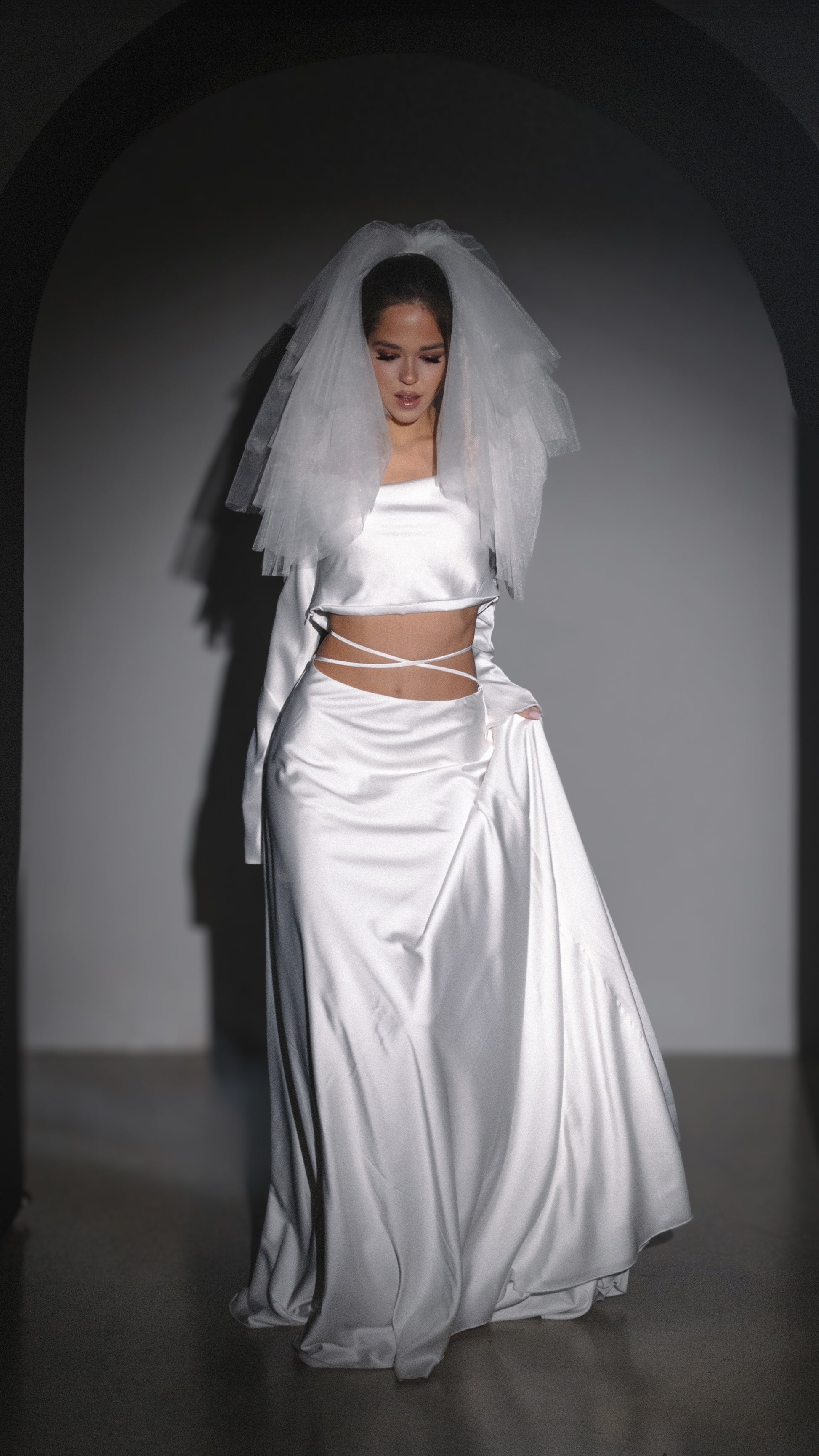 Modern Simple Silk Off Shoulder Long Sleeves Wedding Dress Danielle 2024