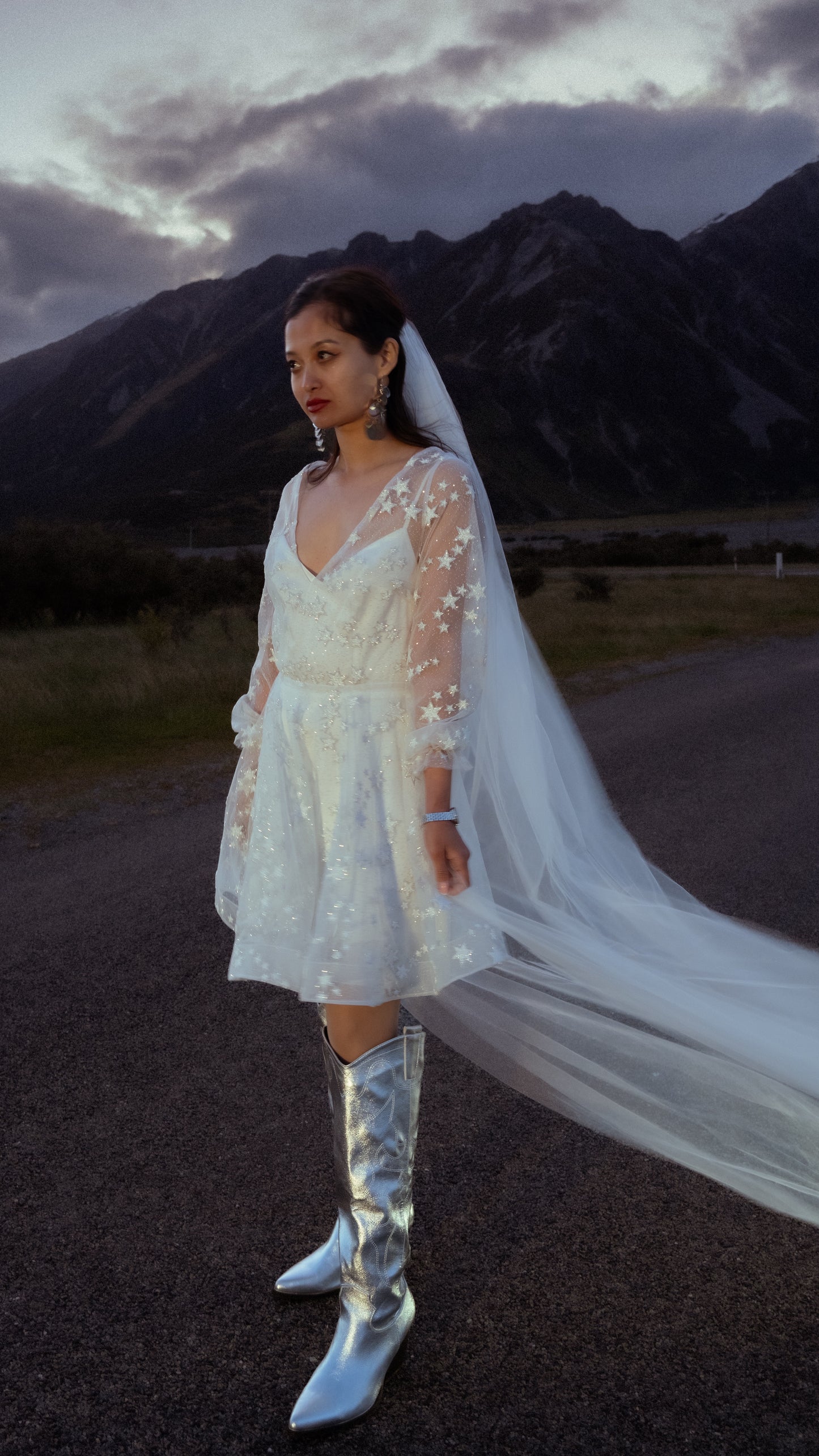 Twilight Bridal Mini Wedding Reception Short Dress with Stars