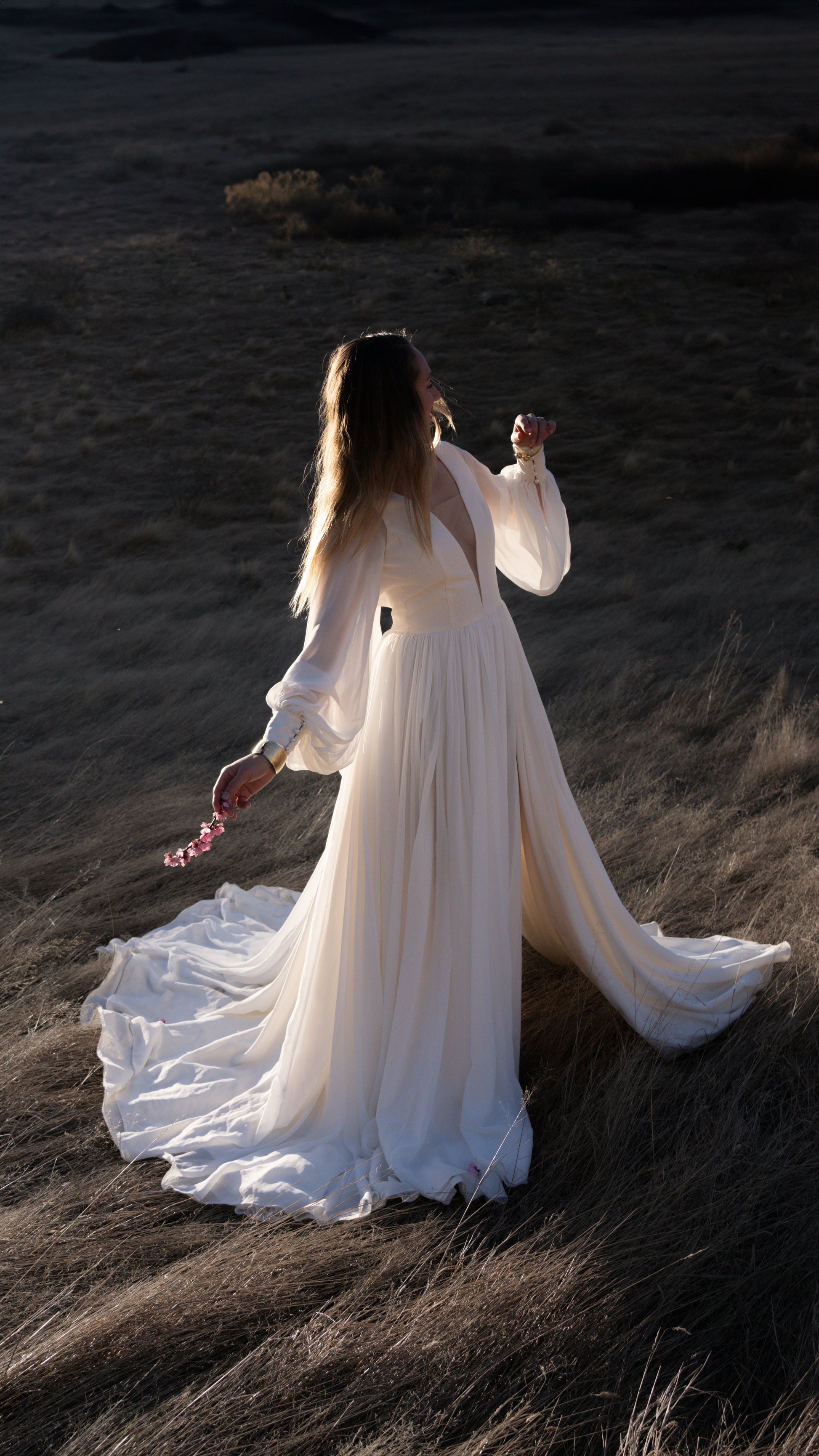 Ethereal Dreamy Elopement Chiffon Wedding Dress with Long Sleeves – Boom Blush Ethereal Dreamy Elopement Chiffon Wedding Dress with Long Sleeves – Boom Blush