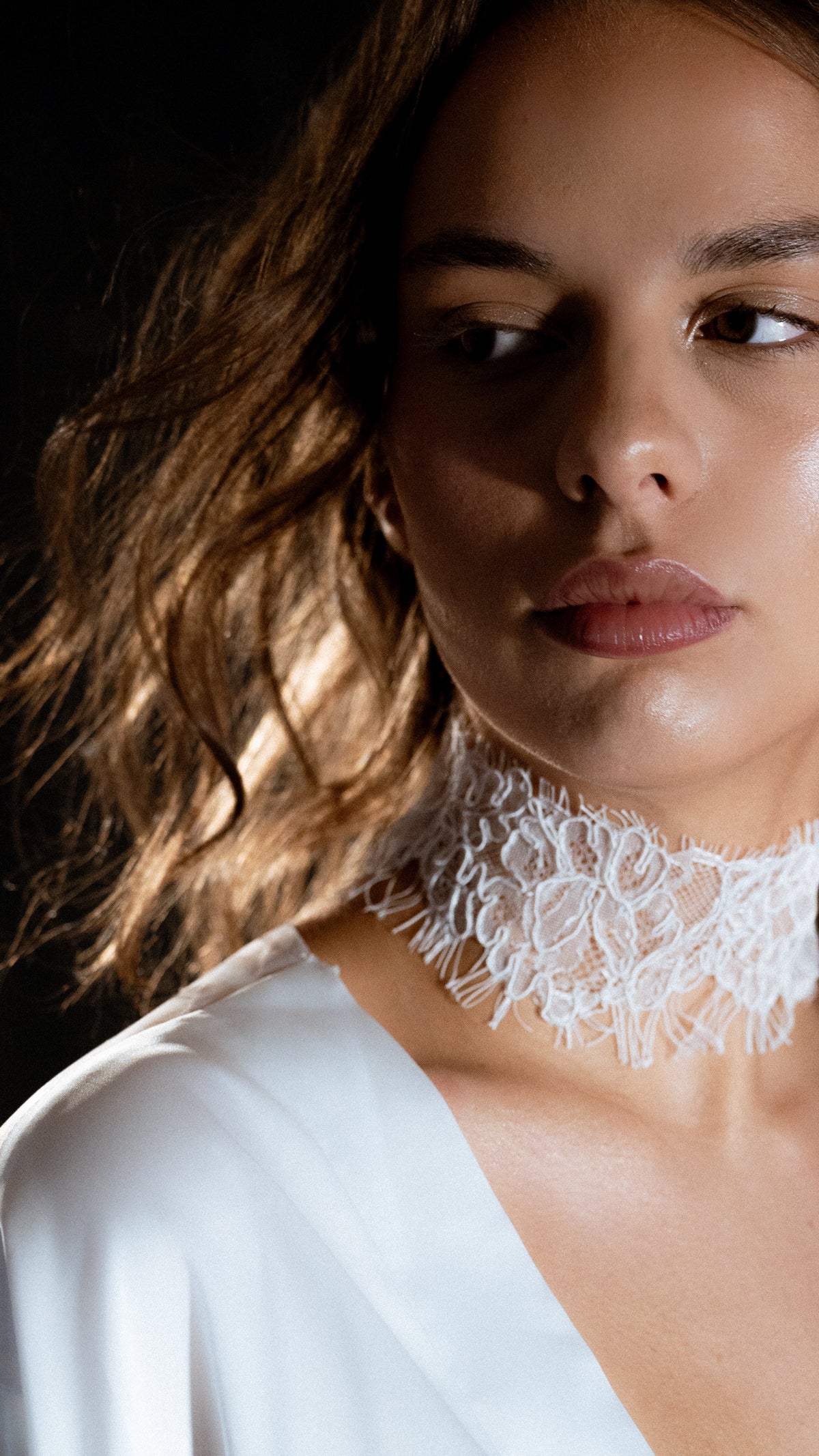 Soft corded lace bridal choker in milky ivory with an eyelash edge by Ephemeris
