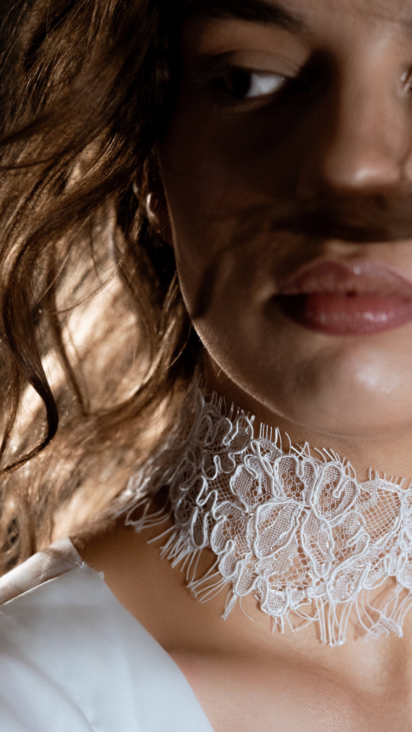 Soft corded lace bridal choker in milky ivory with an eyelash edge by Ephemeris