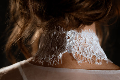 Soft corded lace bridal choker in milky ivory with an eyelash edge by Ephemeris