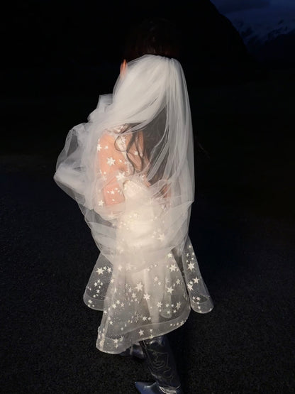 Twilight Bridal Mini Wedding Reception Short Dress with Stars
