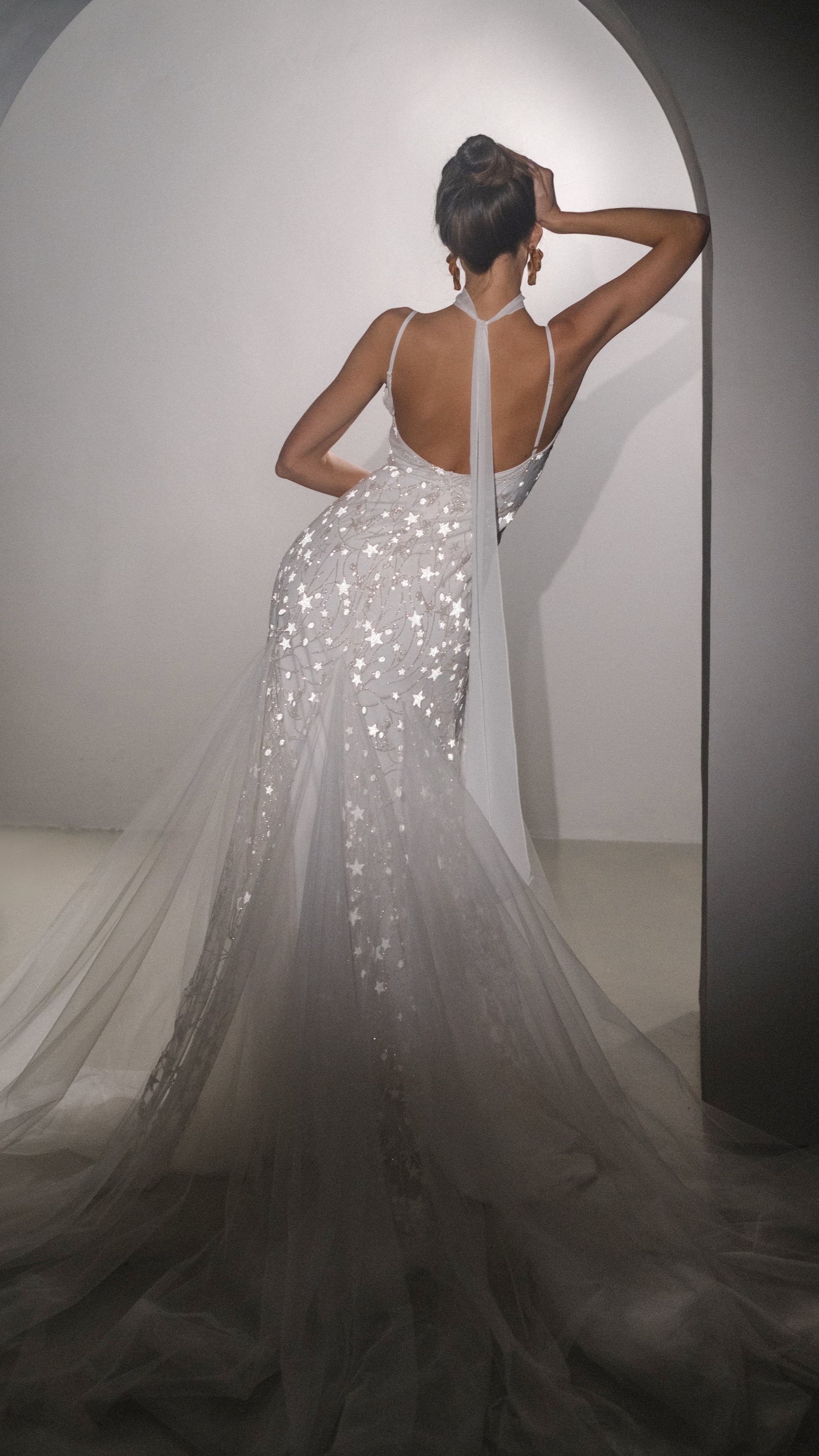 Ethereal Modern Elegant Fit and Flare Wedding Dress with Stars 2024