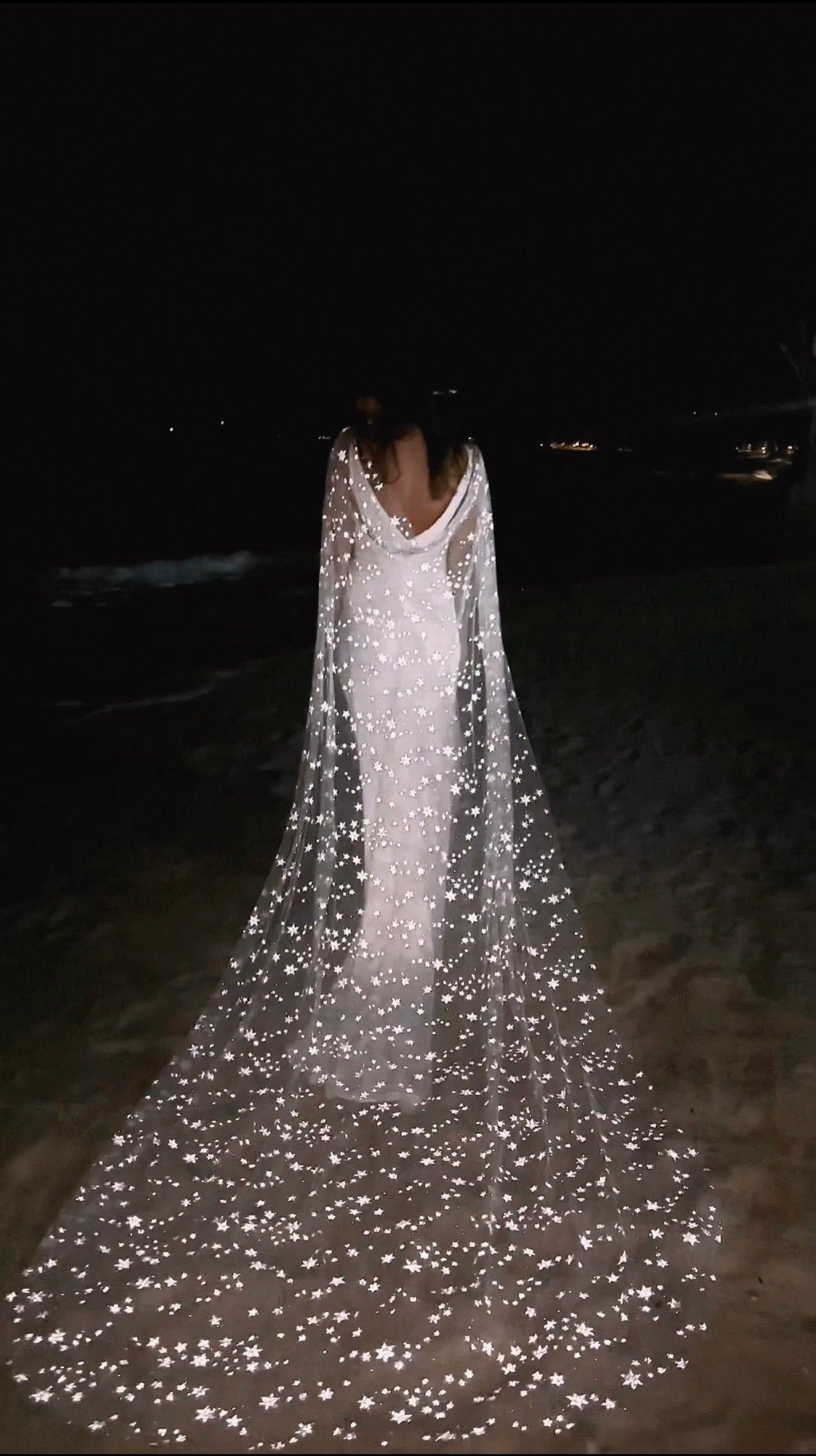 Ethereal Celestial Bridal Cape with Glowing Stars
