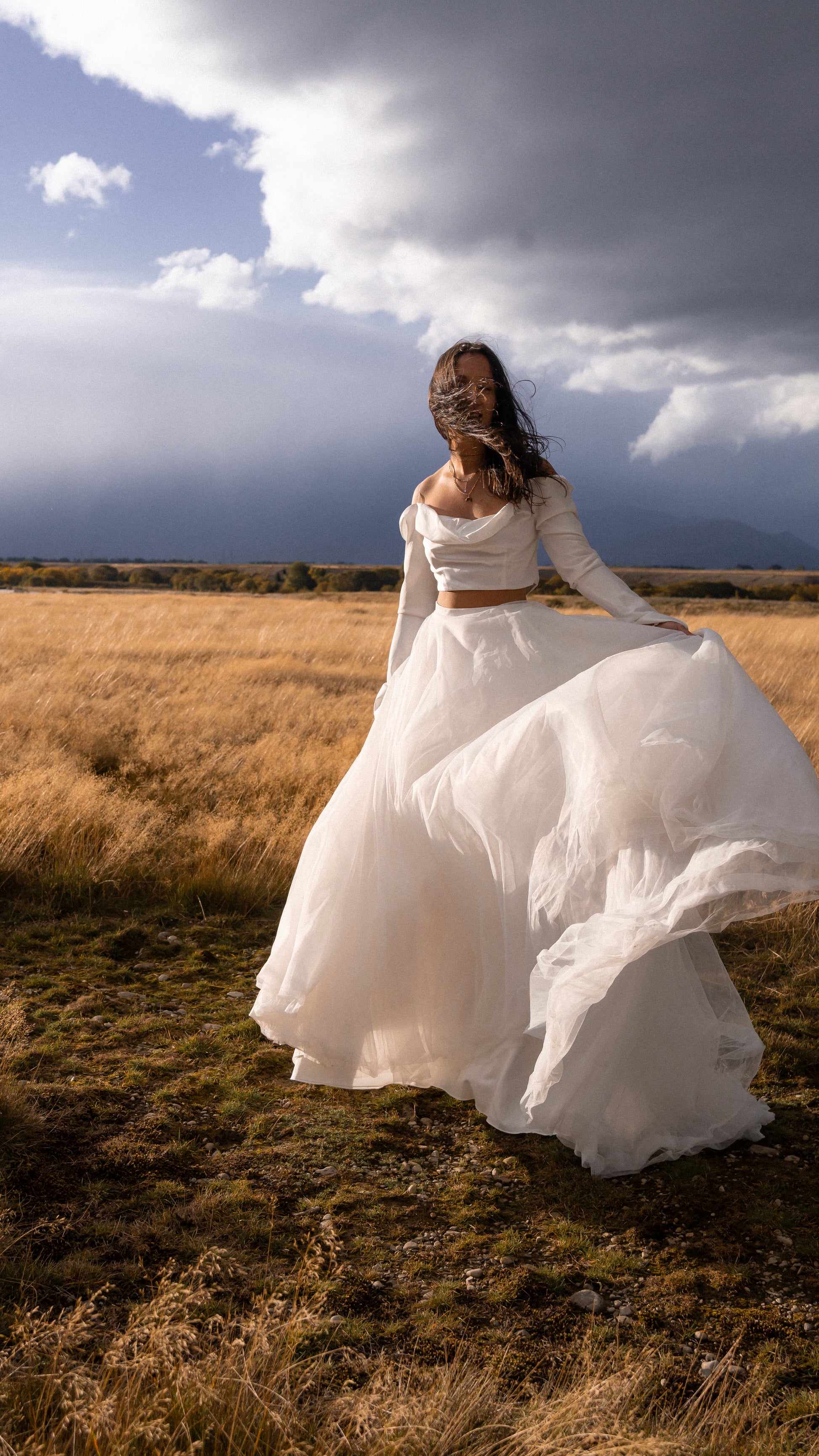 Romantic Elopement Tulle Long Sleeve Wedding Dress Two Piece 2024 Boom Blush Romantic Elopement Tulle Long Sleeve Wedding Dress Two Piece 2024 Boom Blush