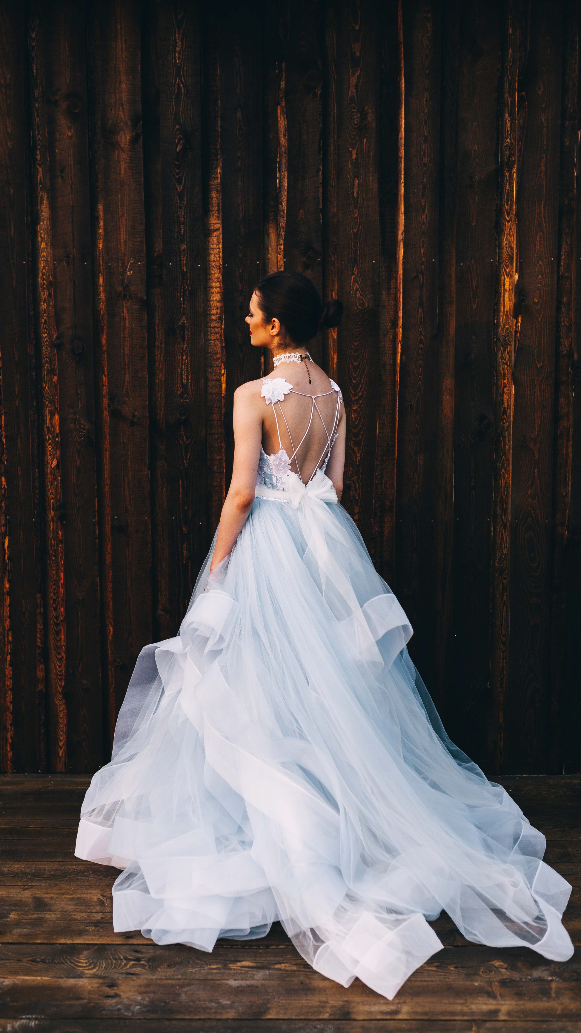 Modern Blue Two-Piece Wedding Dress with Tulle Skirt Ready or