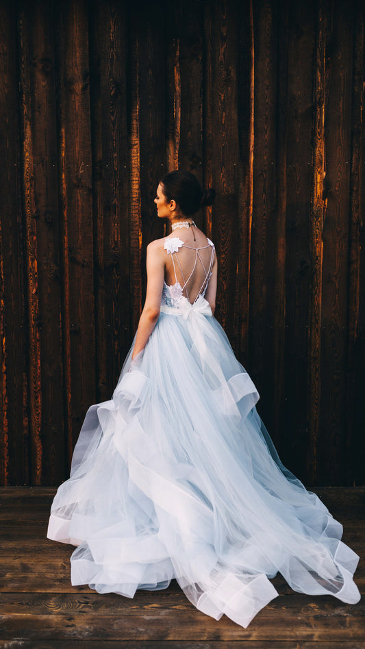 Modern Blue Two-Piece Wedding Dress with Tulle Skirt | Ready or Not