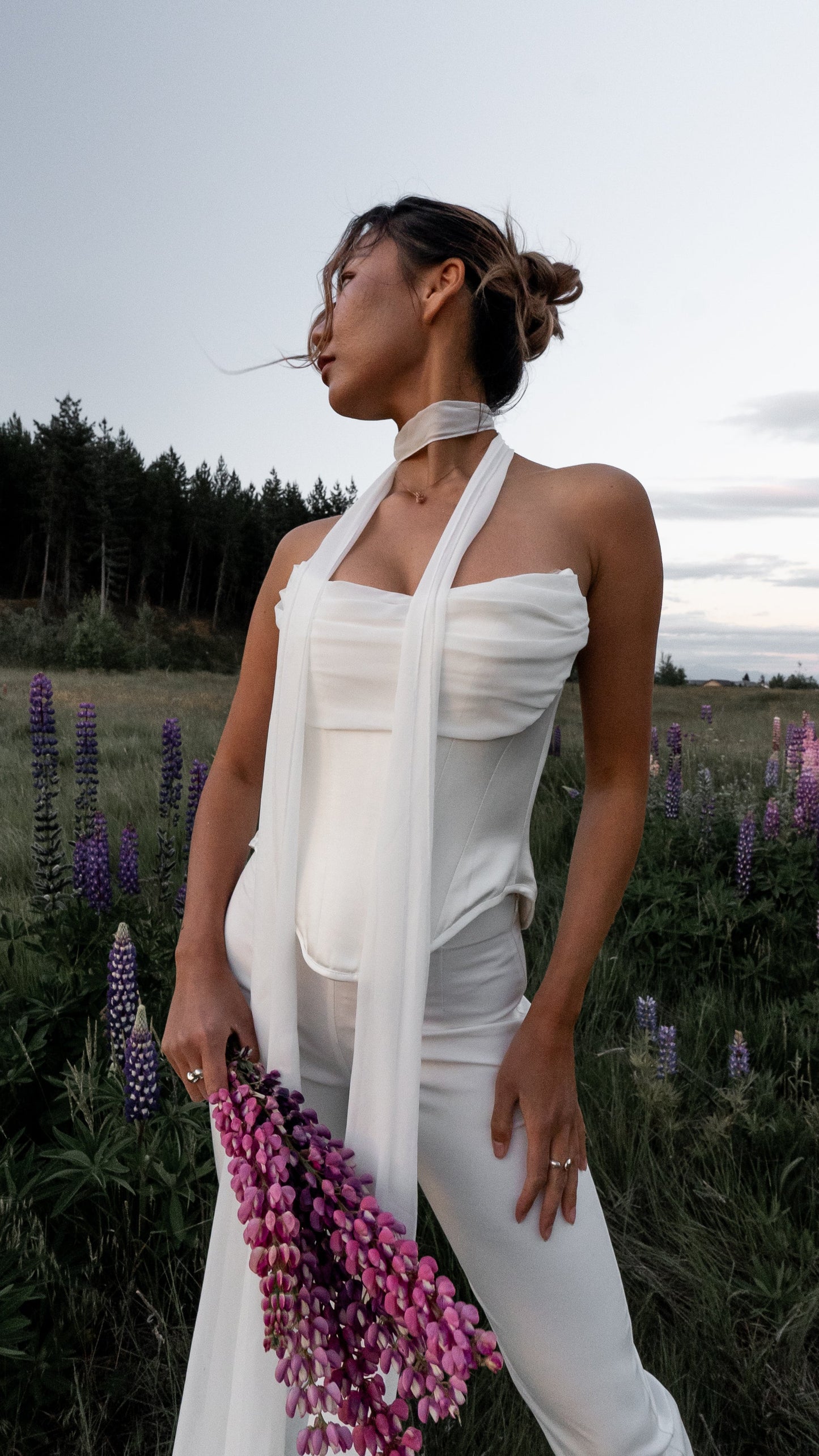 2026 2027 bridal outfit with puff sleeve cape, drop waist corset and flares pants