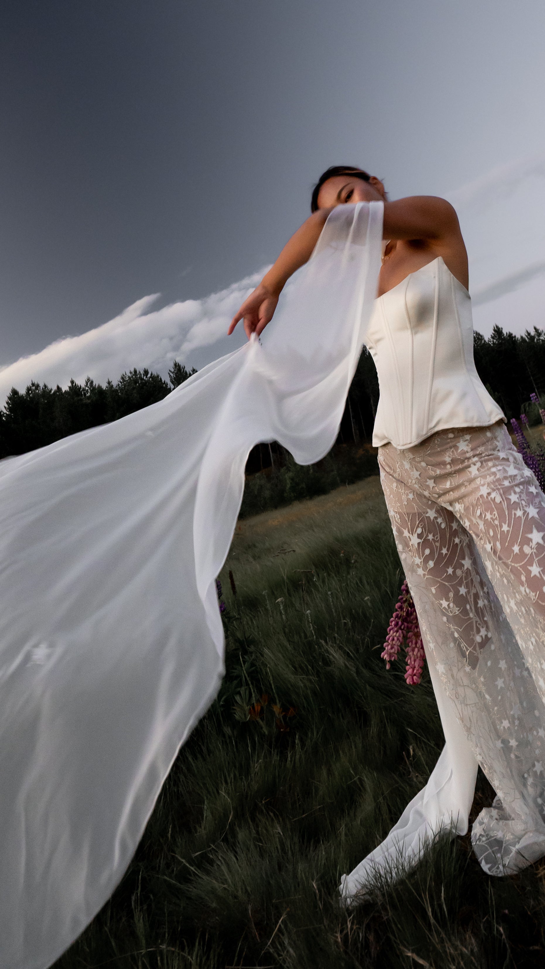 Bridal Chiffon Neck Scarf with Stars