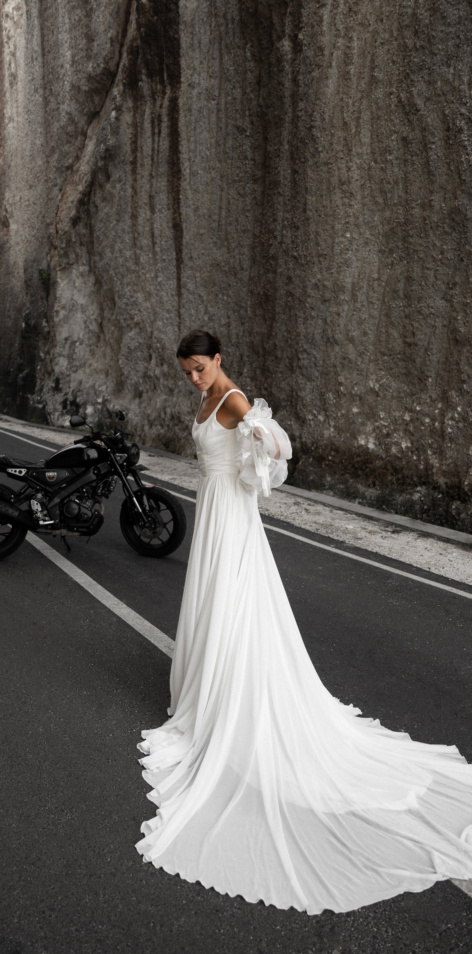 Elegant Ethereal Fairytale Long Sleeve Wedding Dress with Criss Cross Back  – Boom Blush