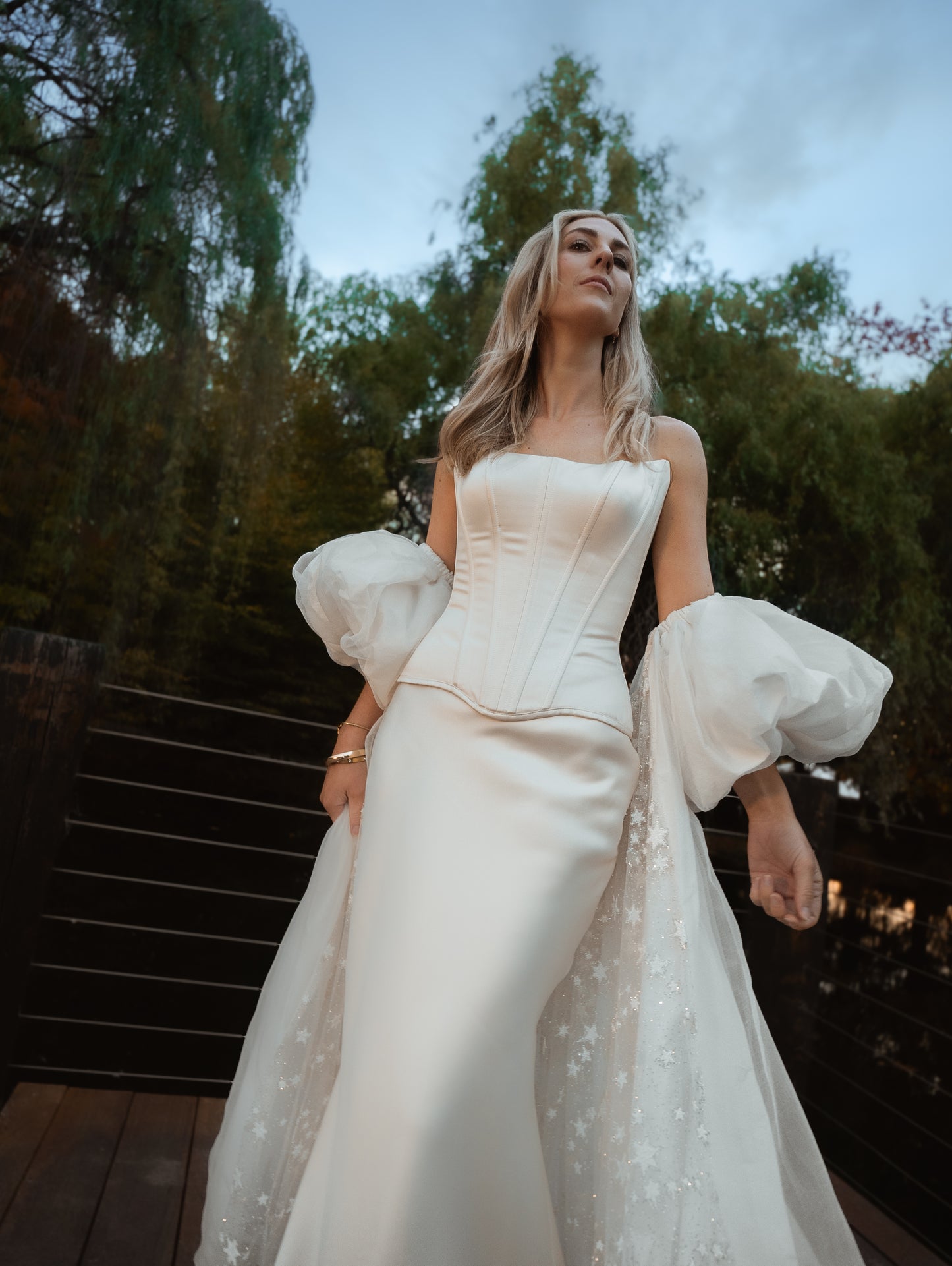 vogue editorial style wedding vintage inspired bridal cape with puff sleeves - 2025 2026 wedding dress trend, castle wedding, ceremony outfit by boom blush