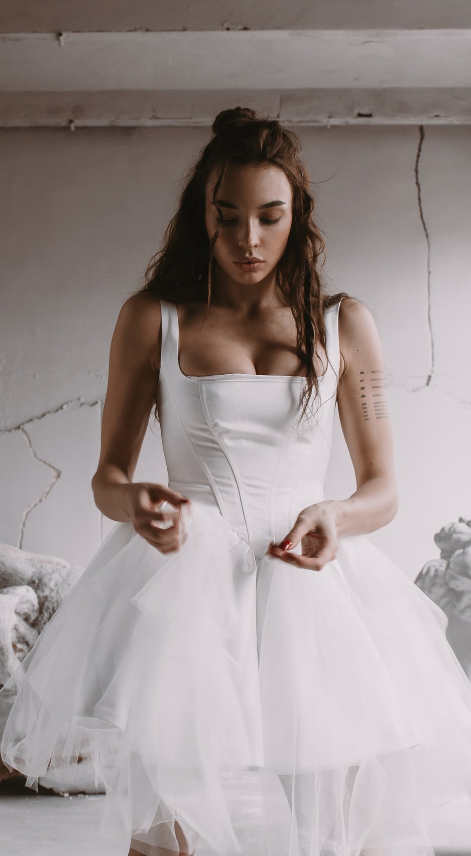 Short Wedding Dress with Basque Dropped Waist | Bridal Mini Corset 2024
