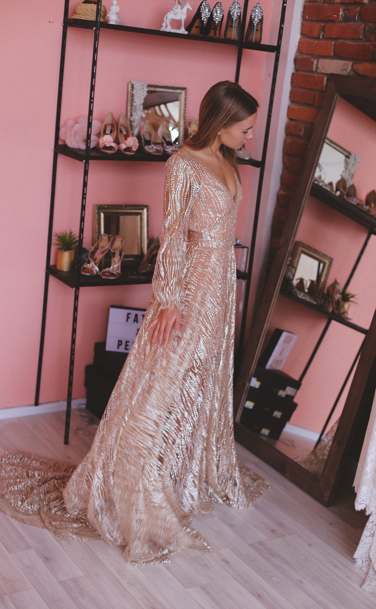 Dream Sparkly Wedding Dress with Long Sleeves A-line Plus Size 2024 Boom Blush Dream Sparkly Wedding Dress with Long Sleeves A-line Plus Size 2024 Boom Blush