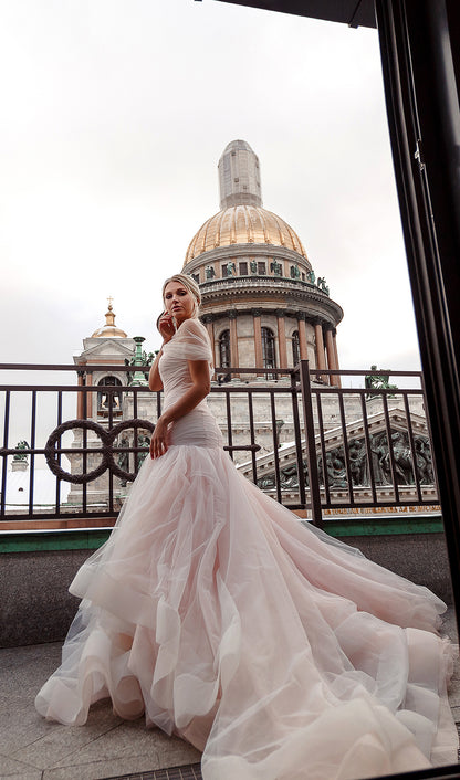 Blush Pink Fit & Flare Wedding Dress: Colored Wedding Dress Elegance