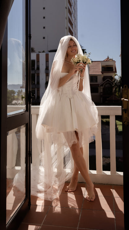 Short Wedding Dress with Basque Dropped Waist | Bridal Mini Corset 2024