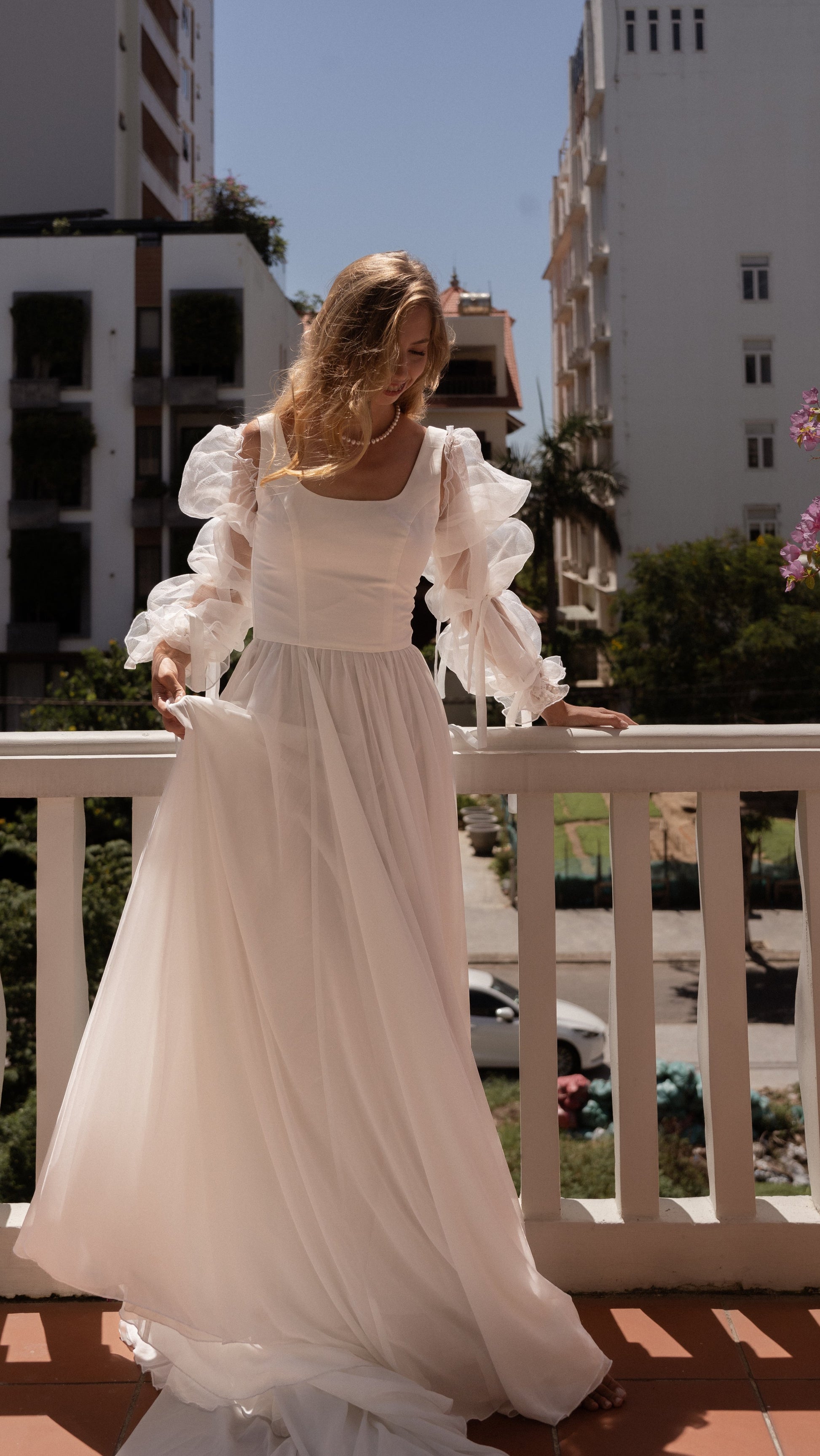 Pleated Long Sleeves Romantic Elegant Fairytale Wedding Dress 2024