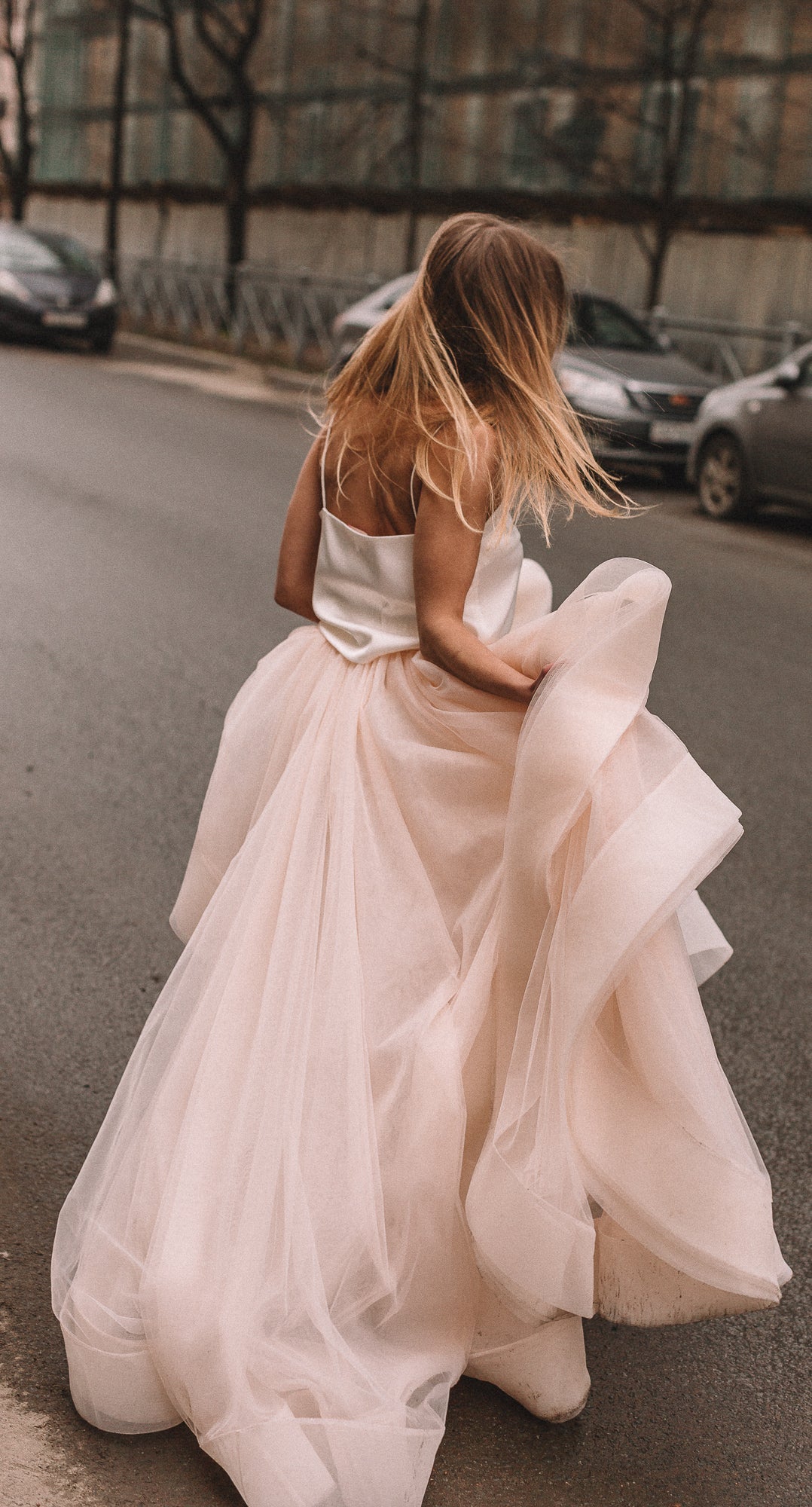Modern Blush Pink Two-Piece Wedding Dress with Tulle Skirt | Ready or Not
