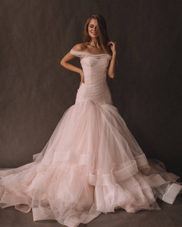 Blush Pink Fit & Flare Wedding Dress: Colored Wedding Dress Elegance
