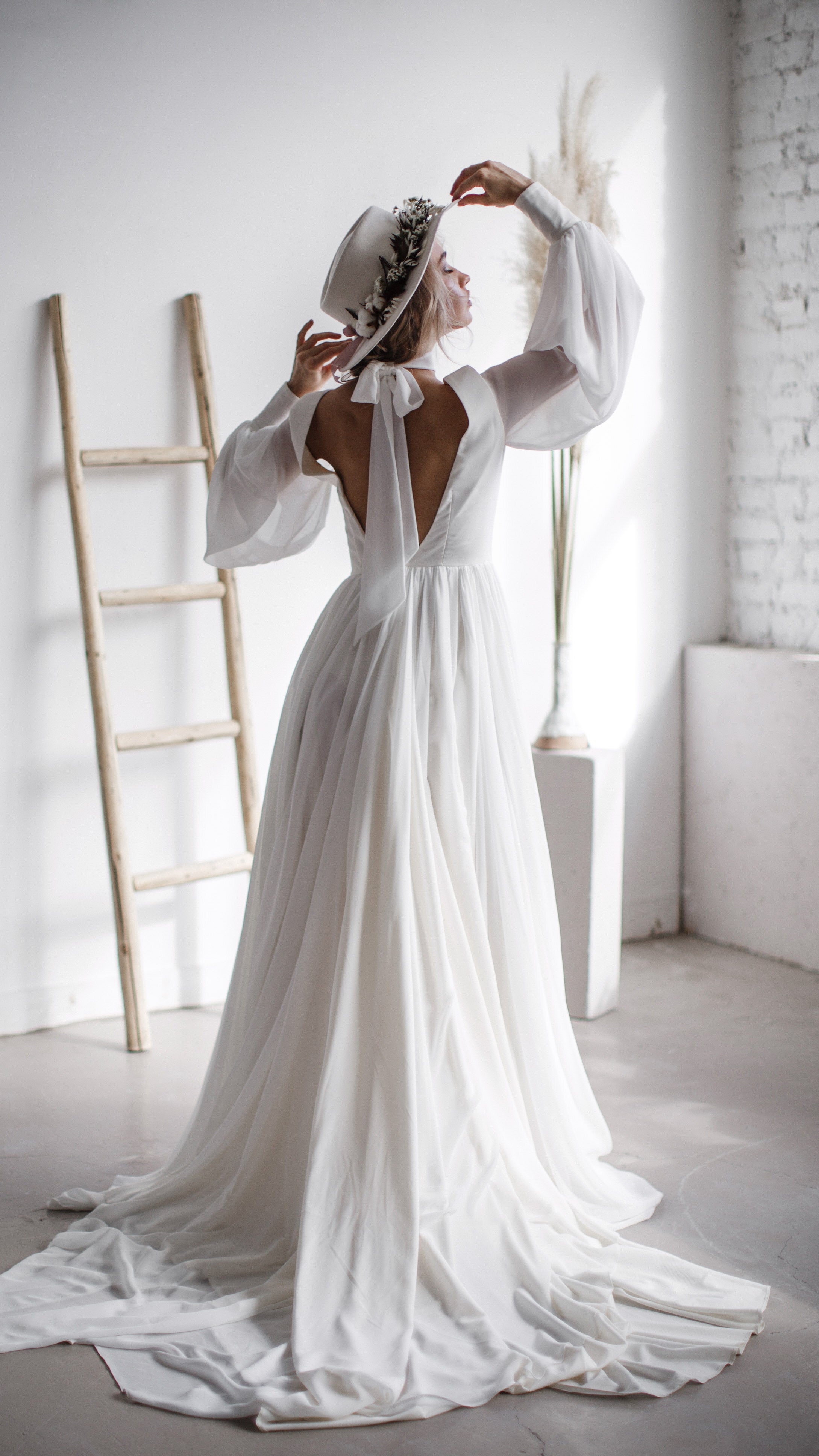 Ruffled Wedding Dresses,Modern Wedding Gown,White Wedding Dress,Unique -  Wishingdress